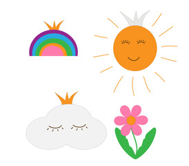 sun with a crown cloud and rainbow on a white background