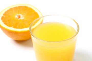 Glass of freshly squeezed orange juice on the table with citrus fruits
