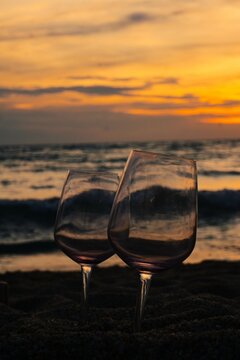 glass of wine on the beach