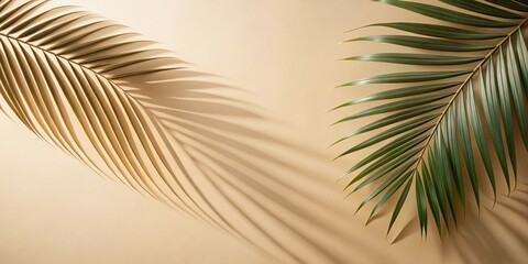 Obraz premium Palm leaves shadow on beige background, freeze motion, palm leaves, shadow, beige, background, freeze, motion, tropical