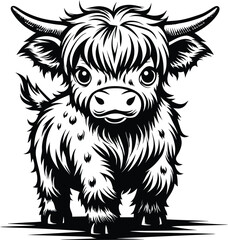 Baby highland cow vector illustration in adorable cartoon style