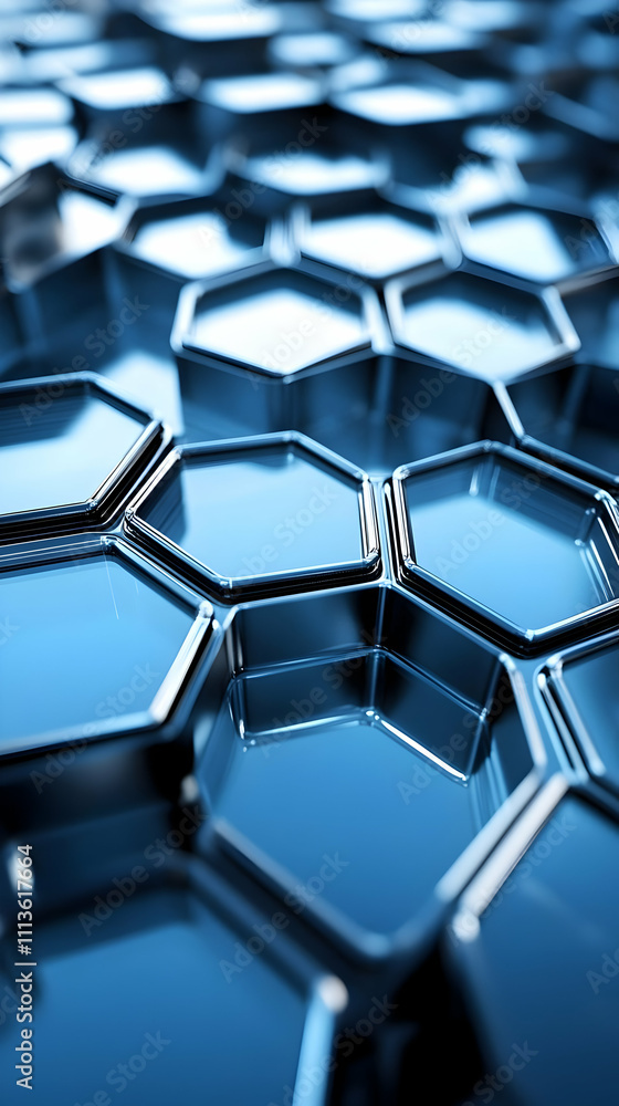 Poster A close-up of interconnected hexagonal shapes with a glossy, reflective surface.