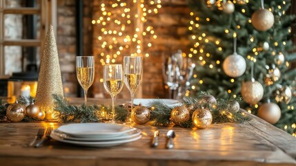 New Year  dining table in a cosy home environment. 