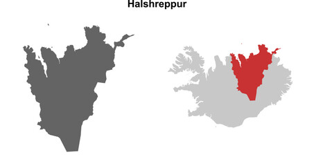 Halshreppur region blank outline map set