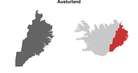 Austurland region blank outline map set