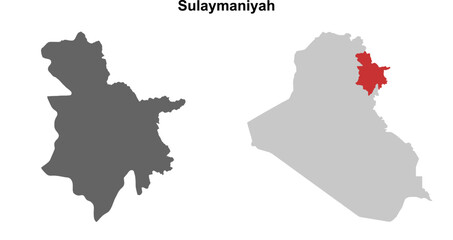 Sulaymaniyah governorate blank outline map set