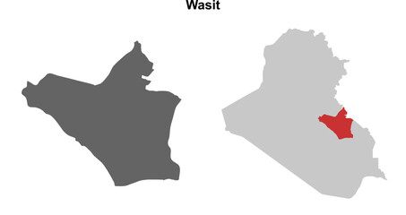 Wasit governorate blank outline map set