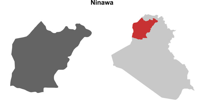 Ninawa governorate blank outline map set