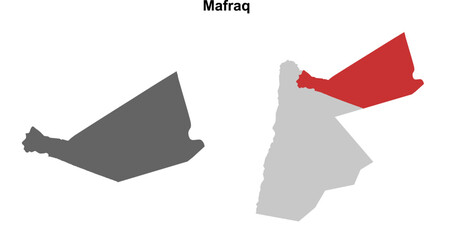 Mafraq governorate blank outline map set