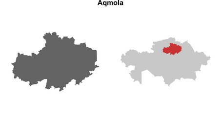 Aqmola region blank outline map set