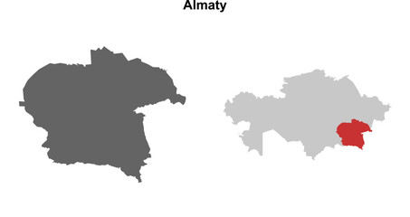 Almaty region blank outline map set