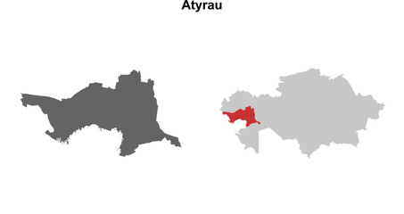 Obraz premium Atyrau region blank outline map set