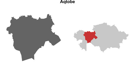 Aqtobe region blank outline map set