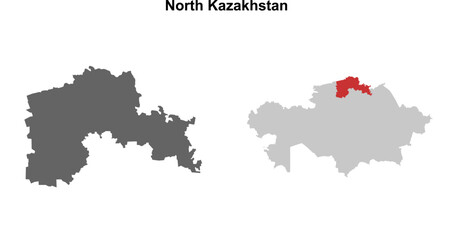North Kazakhstan region blank outline map set