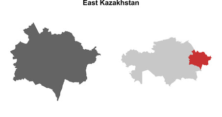 East Kazakhstan region blank outline map set