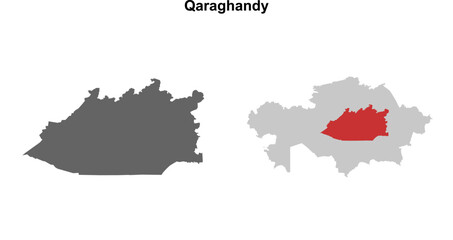 Fototapeta premium Qaraghandy region blank outline map set