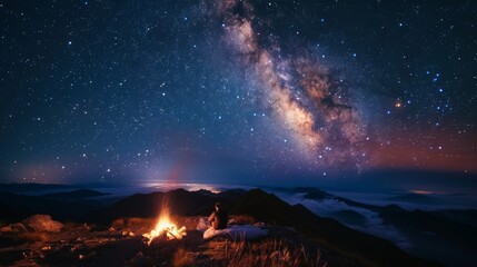 Stargazing camping adventure mountain top night photography cosmic landscape peaceful atmosphere serenity in nature
