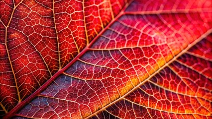 Obraz premium Close-up macro photo of red autumn leaves with veins, stains, and textures, perfect for seasonal backgrounds, autumn