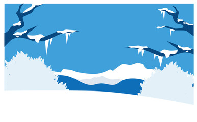 雪と森の背景フレーム素材