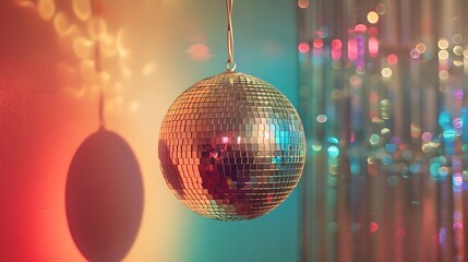 Obraz premium A shiny disco ball hanging against a colorful backdrop