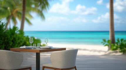 Beachside restaurant dining with breathtaking ocean views and lush tropical surroundings capturing the essence of a serene and indulgent summer vacation retreat