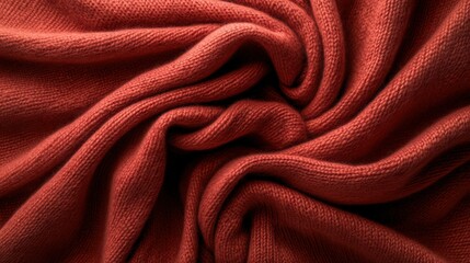 A beautifully draped red knitted woolen poncho with soft, intricate folds, set against a neutral backdrop. The rich texture and warm tones of the poncho add depth and elegance to the background.
