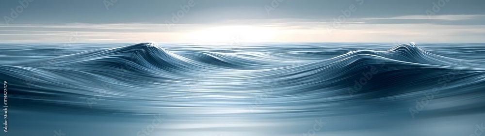 Poster a serene view of gentle ocean waves under a soft, pastel sky, creating a calm and tranquil atmospher