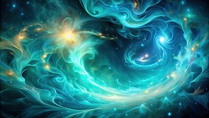 Fototapeta premium Abstract image of cosmic dreams with swirling teal flames , cosmic, dreams, teal, fire, abstract, background, space, fantasy