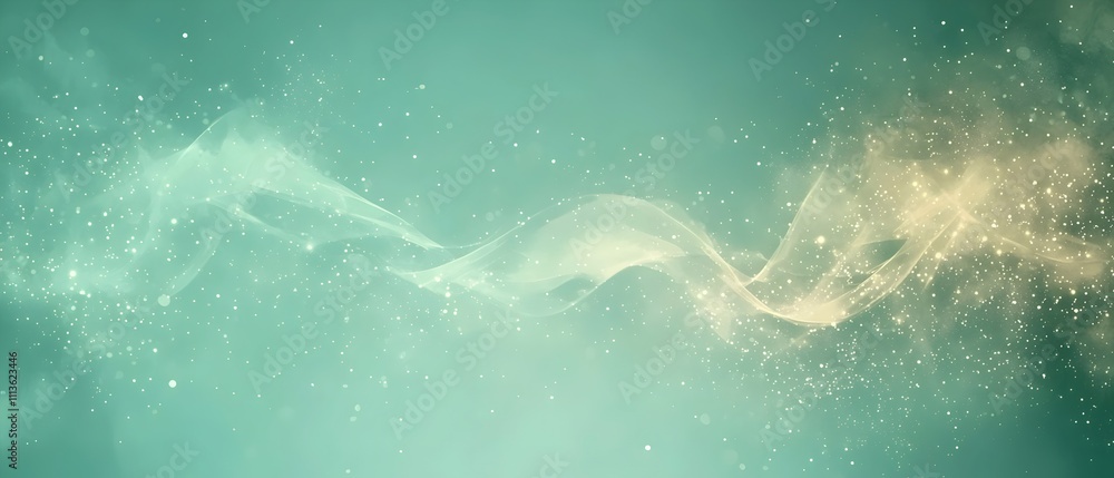 Poster an ethereal swirl of soft green and gold hues creates a dreamlike atmosphere, filled with shimmering