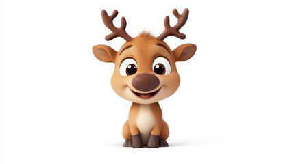 Cute Smiling Cartoon Reindeer with Antlers for Christmas Holiday