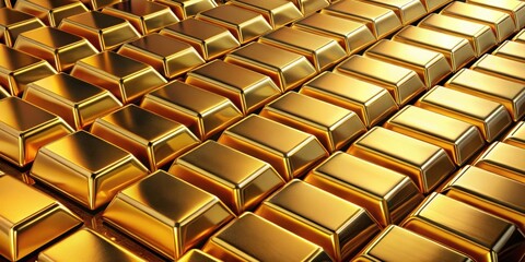 Diagonal rows of gold bars in a , gold bars, diagonal rows, wealth, finance, investment, savings, money, luxury