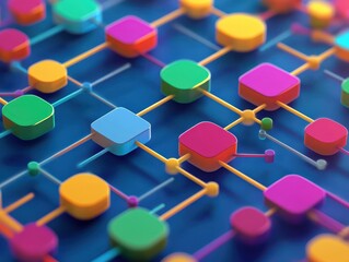Technicolor flowchart of decisionmaking process, management strategy, colorful dynamic shapes