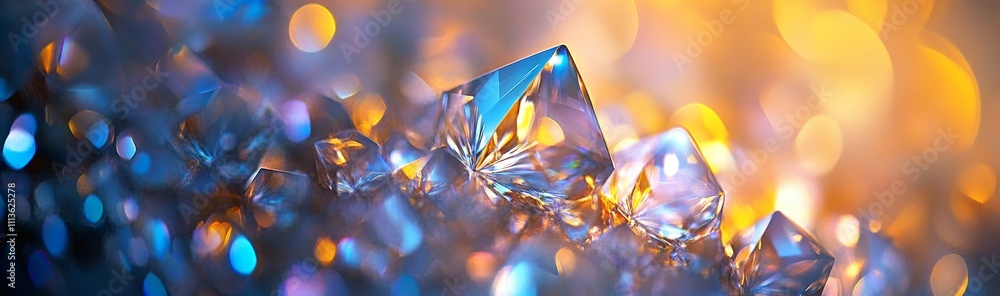 Poster a macro panorama featuring a faceted gem set against an abstract crystal background, with an iridesc