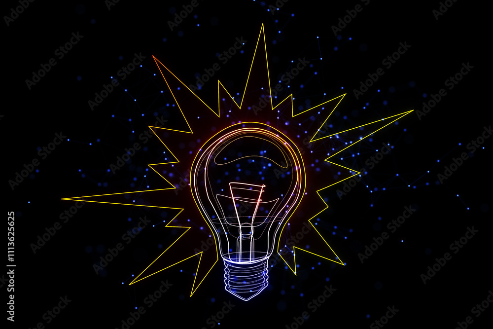 Poster big idea and great creative mind concept with digital light bulb and bomb effect visualization on da