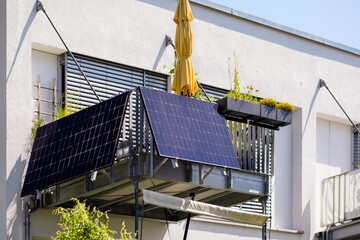 Balcony Solar Panel of Apartment Building. Mini Solar Installation Ecoflow on  Balcony. BALCONY...