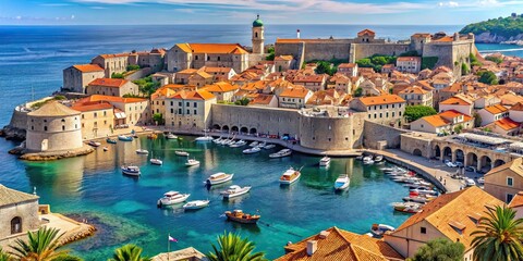 Beautiful old town and harbor in Dubrovnil, Dalmatia, Croatia, Europe , Dubrovnil, old town, harbor, Dalmatia