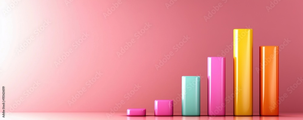 Aufkleber a colorful bar graph on a pink background, illustrating growth or progress in a visually appealing w