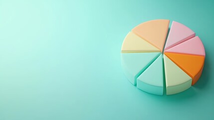 Obraz premium A colorful pie chart on a teal background, representing data segmentation and analysis in a visually appealing manner.