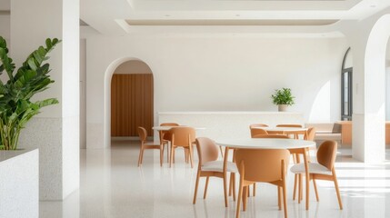 Fototapeta premium Minimalist Coastal Cafe with Nature Inspired Designs Offering Serene Elegance A Tranquil and Inviting Space Featuring Elegant Decor Ample Natural Light and Calming Ambiance