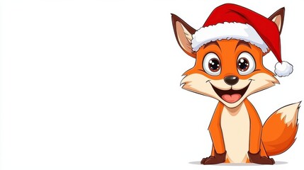 Obraz premium Cute Cartoon Fox Wearing Santa Hat for Christmas Holiday