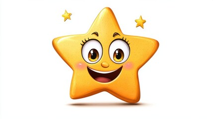 Cheerful Yellow Star Cartoon Character with Smiling Facial Expression in Vibrant Minimalist Design