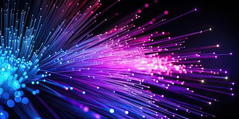 Fototapeta premium Abstract purple blue particles of fiber optics, fiber optics, abstract, purple, blue, particles, technology, light