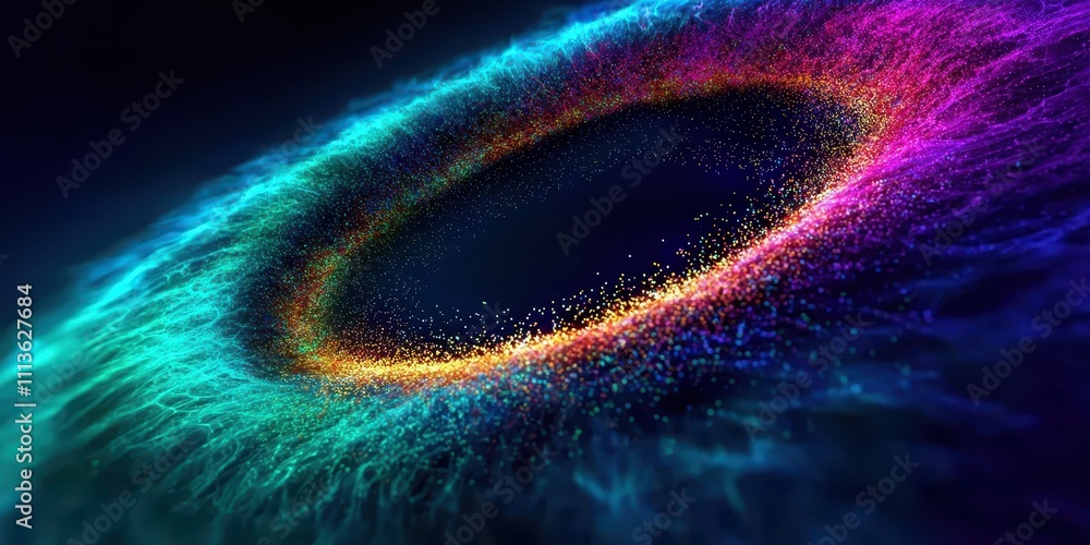 Poster human and futuristic learning concept. vibrant abstract swirl with glowing particles, creating a mes