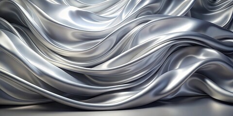 Obraz premium Silver fabric draped in soft waves, silver, fabric, draped, soft, waves, texture, smooth, luxurious, elegant, shiny