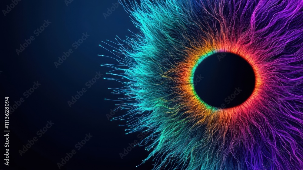 Poster human and futuristic learning concept. vibrant abstract design resembling an explosion of color arou