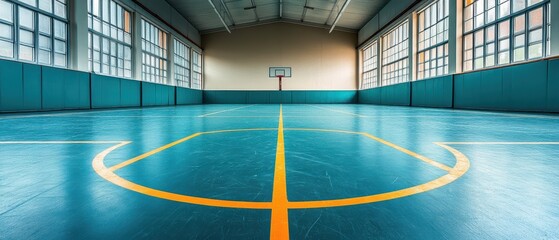 Empty Netball Court Indoor Sports Venue High-Quality Image Clean Environment Wide-Angle View Detailed Visuals