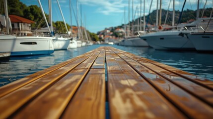 Fototapeta premium Tranquil Sailing Dock Marina Closeup Photography Serene Environment Low Angle Wooden Serenity