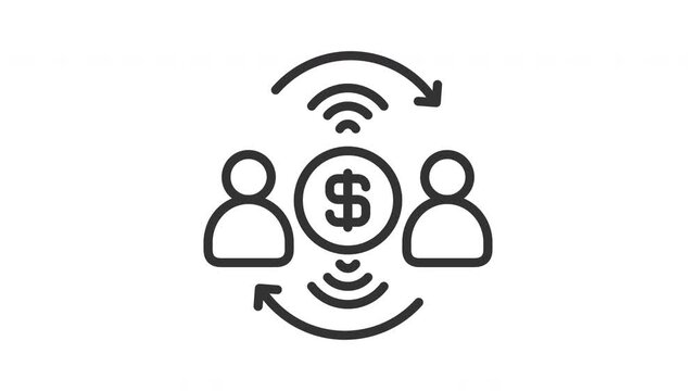 Animated peer to peer with employe and money sign. Suitable for finance, technology, blockchain, digital, connected, online, system, internet, big data, web, fintech, cyberspace and business