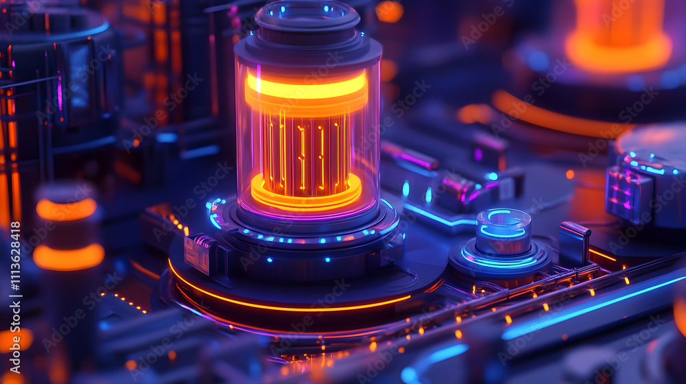 Aufkleber a futuristic, illuminated circuit board with glowing components and intricate designs.