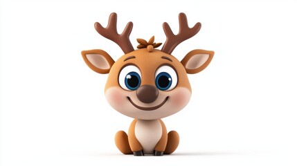 Obraz premium Cute Smiling Cartoon Reindeer Character in Christmas Themed Digital